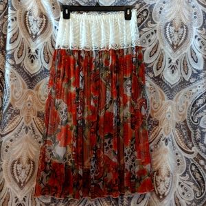 Bohemian Orange and White Floral Print Skirt